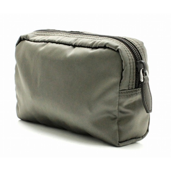 Prada Khaki Nylon Pouch Leather Multi Pouch Fumo - Picture 1 of 8